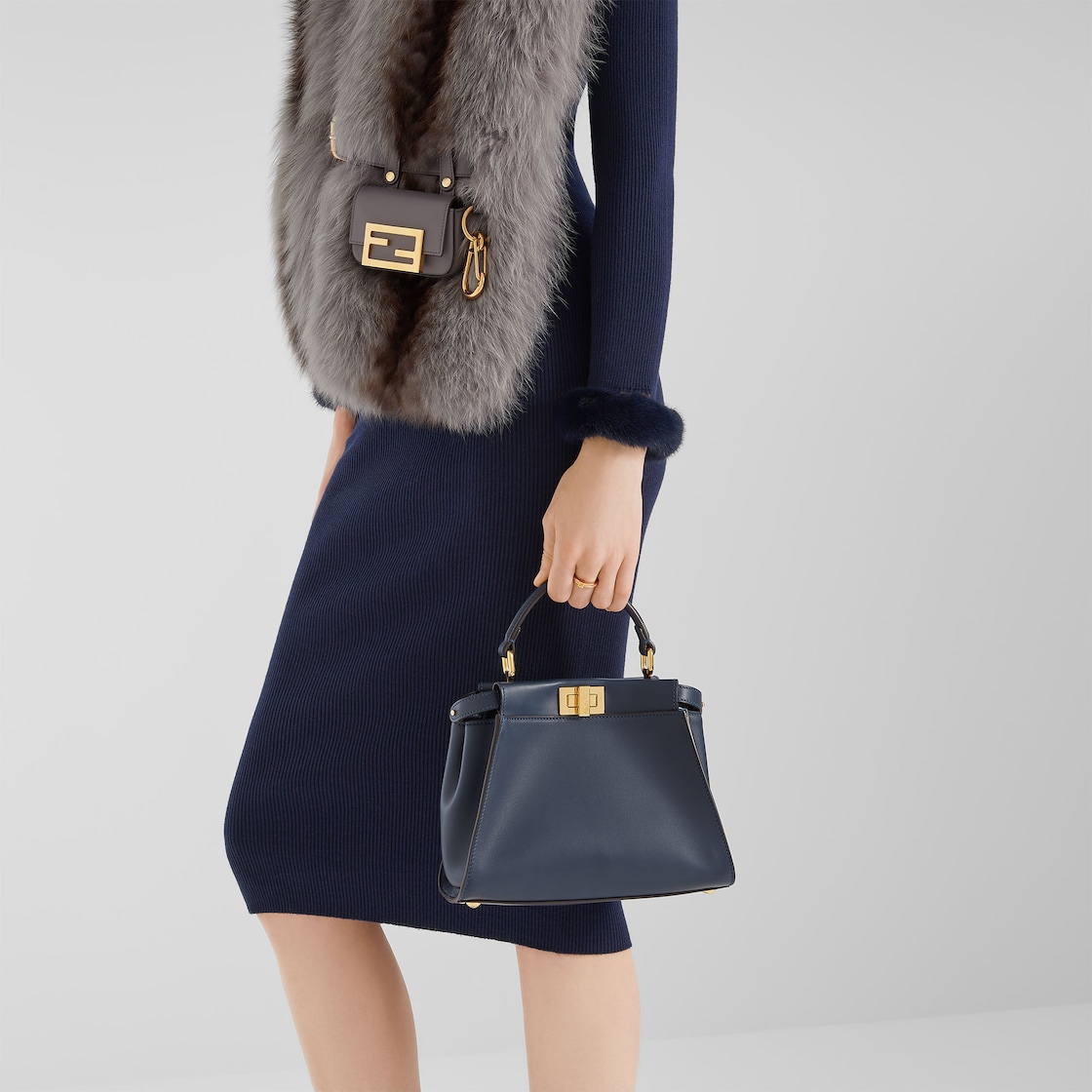 FENDI Peekaboo Mini Dark blue leather bag - Image 5
